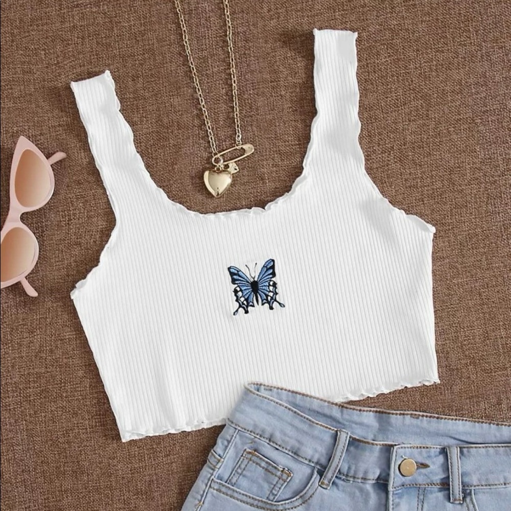Shein - white ribbed crop white tank - size S